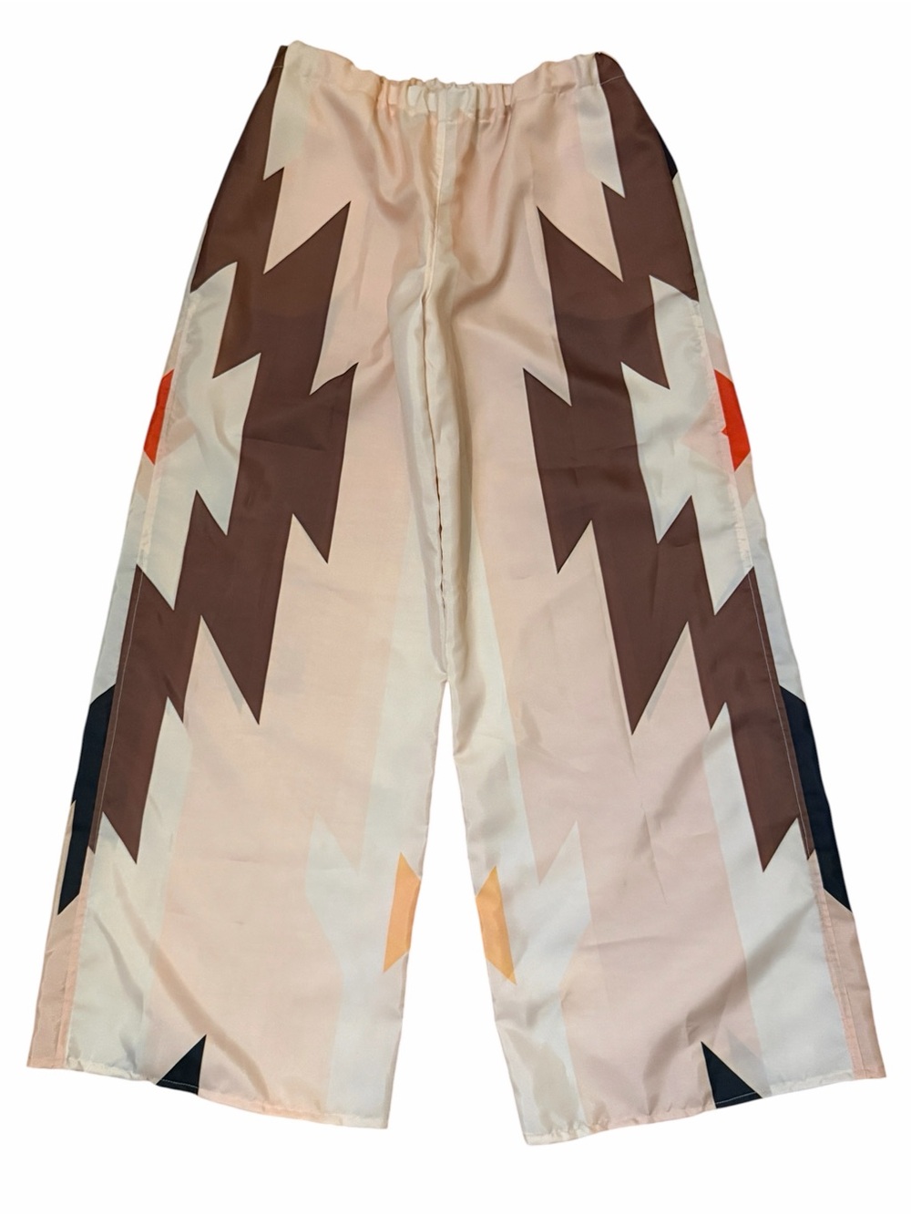 Women’s upcycled shower curtain Geometric Print Wide-Leg Pants Cream & Brown